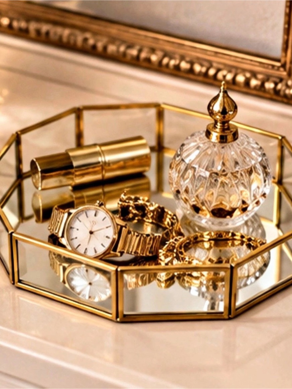 Summer & Rose Mirrored Octagonal Decorative Tray in Gold